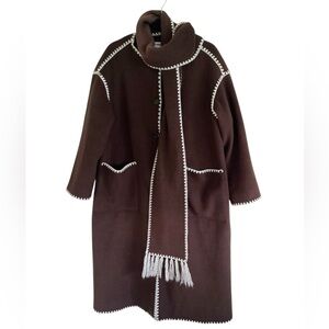 4th and Reckless Fable Chocolate Brown Contrast Stitch Longline Scarf Coat Large
